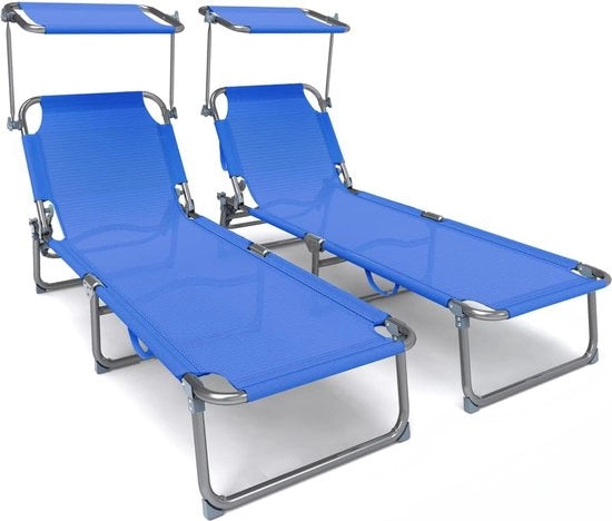 Set di Sedie da Giardino da 2 - Sedile da Giardino - con Ombrello Solare - Ripiegabile & Adattabile - Sedile da Giardino Ergonomico - max. 110 kg - Blu