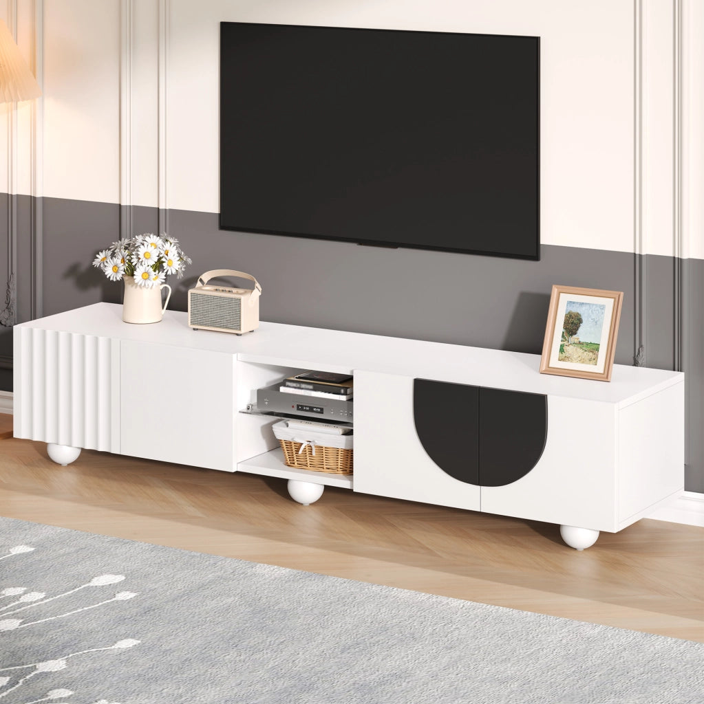 Mobile TV 180x40x41.5 cm con ante push to open e vano aperto in MDF e pannello truciolare bianco