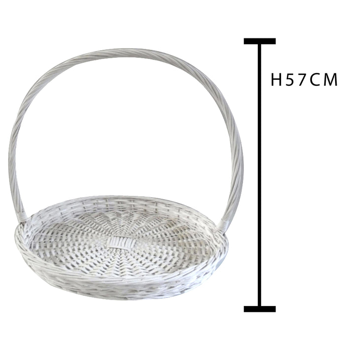 Set 2 Cesti Rotondi Piatti in Vimini con Manico Larghezza 50 cm