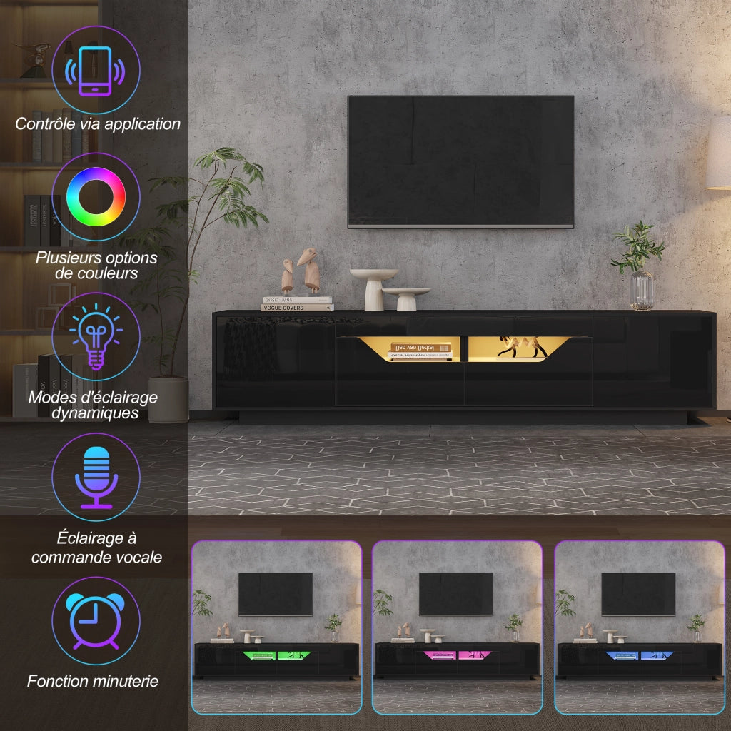 Mobile TV con 2 cassetti; 2 vani aperti e 2 ante; LED controllato da app; per soggiorno; 180 × 40 × 45 cm