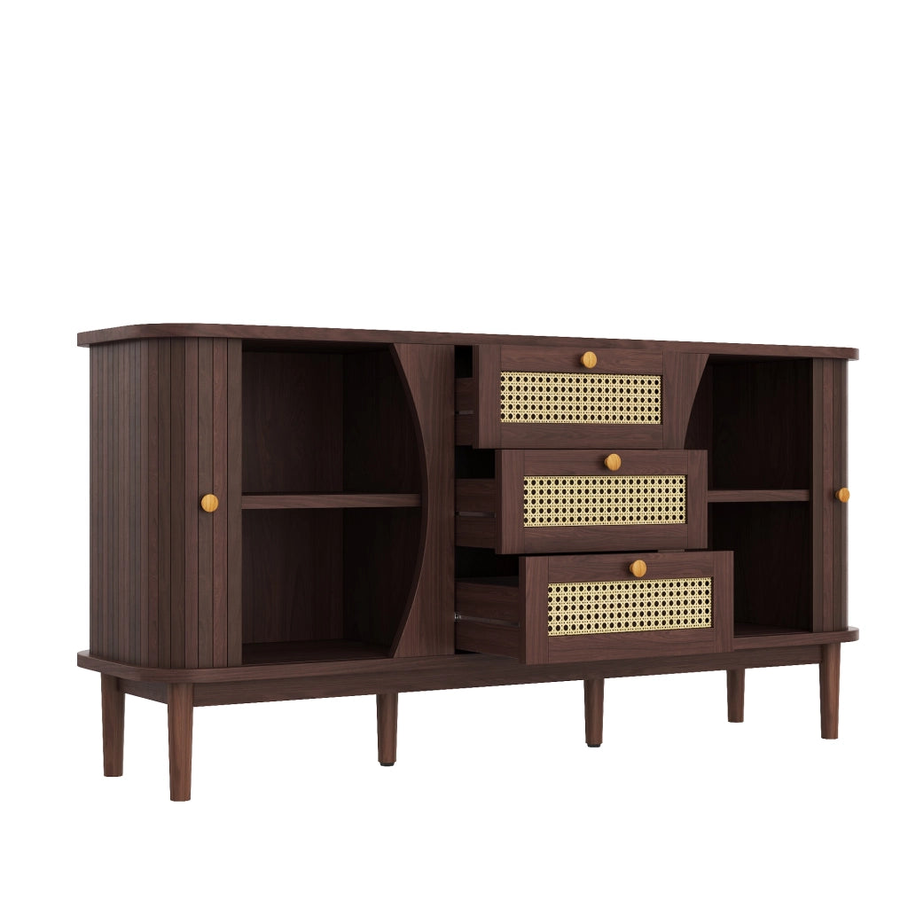 Credenza con Ante Scorrevoli e Ripiani Regolabili in Rattan ¨C MINIMAL ¨C Design Naturale