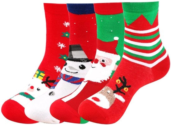 4 paia di calze da Natale, calze da disegno per autunno e inverno, calze da donna con renne e pupazzi di neve fino alla caviglia