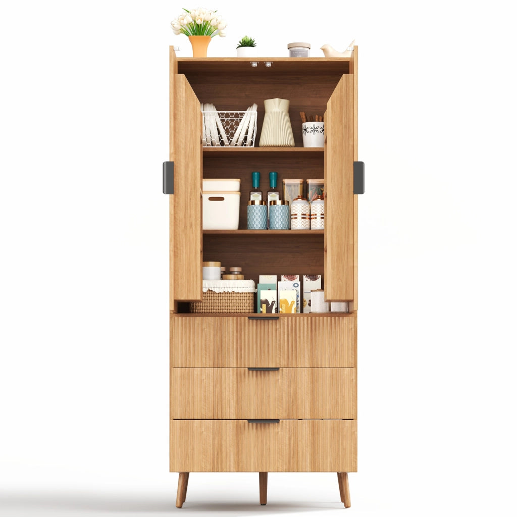 Mobile dispensa con 2 ante e 3 cassetti; 75x35x180 cm; MDF naturale
