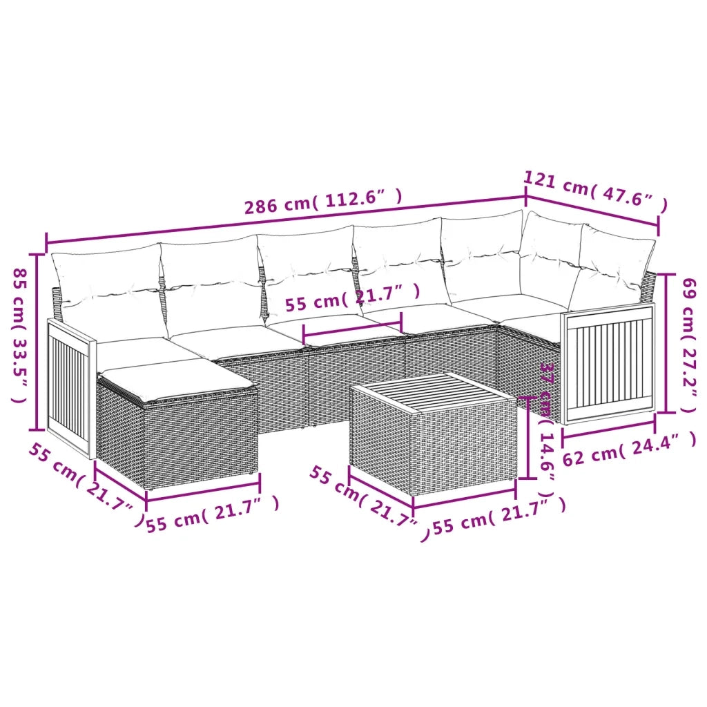 Set Divano da Giardino 8 pz con Cuscini Grigio in Polyrattan 3260282