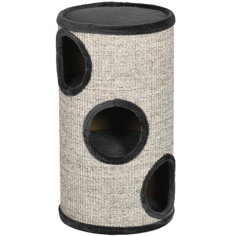 CUCCIA PER GATTI A 3 LIVELLI CON TIRAGRAFFI IN SISAL E PELUCHE, Ï38X70CM, GRIGIO