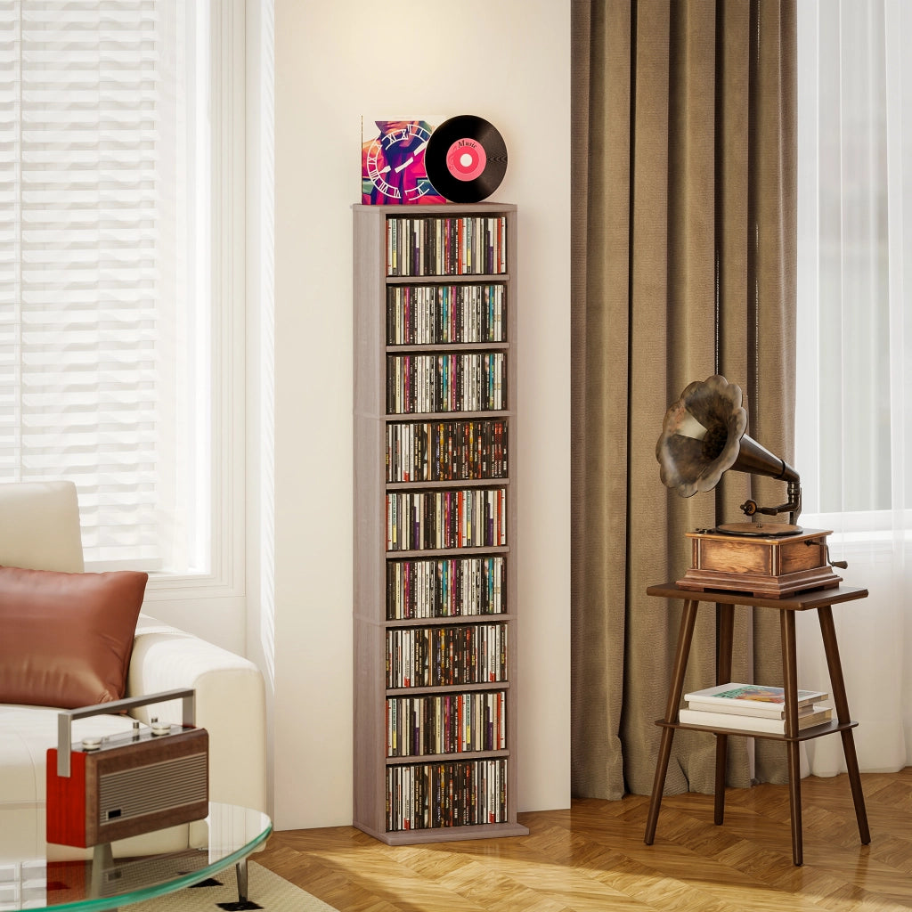 Libreria per CD e DVD ¨C zephmum ¨C 9 compartimenti, 6 ripiani regolabili, 33x24x140 cm, legno naturale