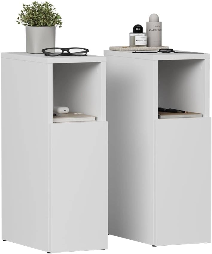 Comodino Enton, Bianco, Set di 2, adatto come superficie d'appoggio accanto al letto