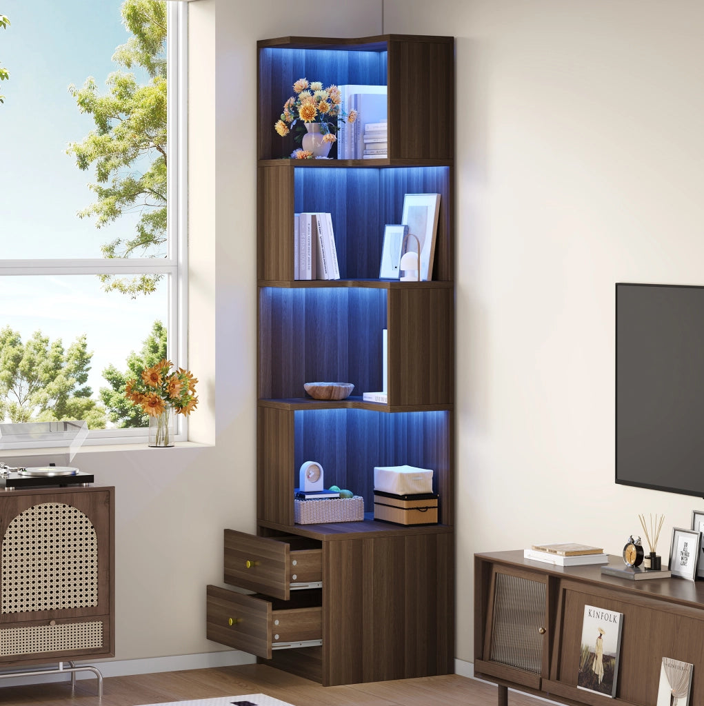 Libreria angolare a L con illuminazione LED controllata da app