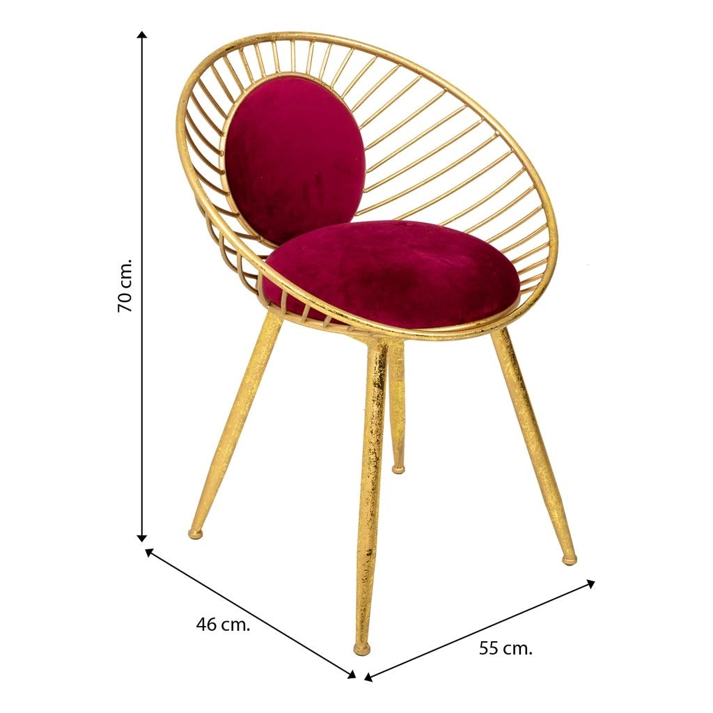 Sgabello imbottita rossa in metallo dorato 55x46x70h
