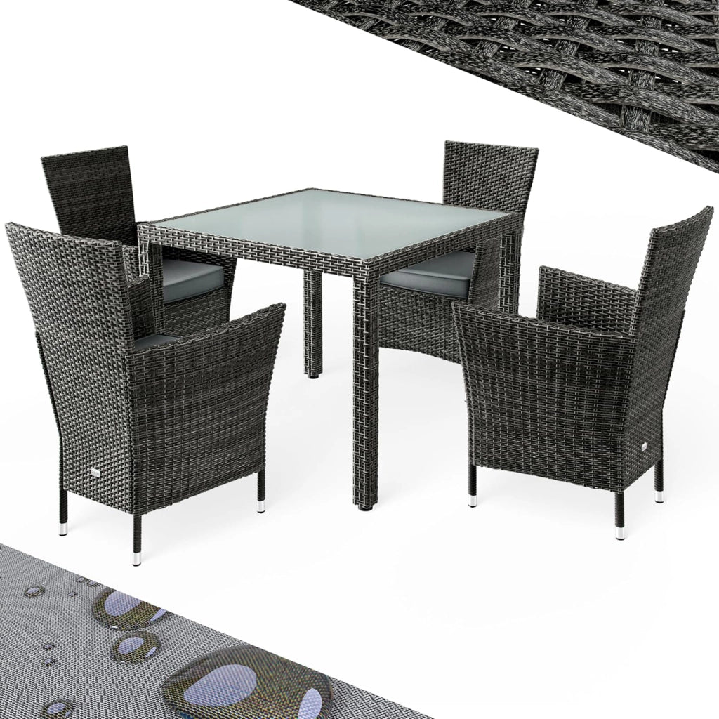 ® Set di Mobili da Giardino 4 Sedie Impilabili con Cuscini e Tavolo 90x90cm Polyrattan Balcone Terrazza
