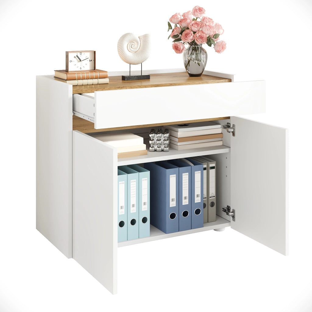 Mobile contenitore con cassetto e ripiani regolabili 80x40x70 cm bianco
