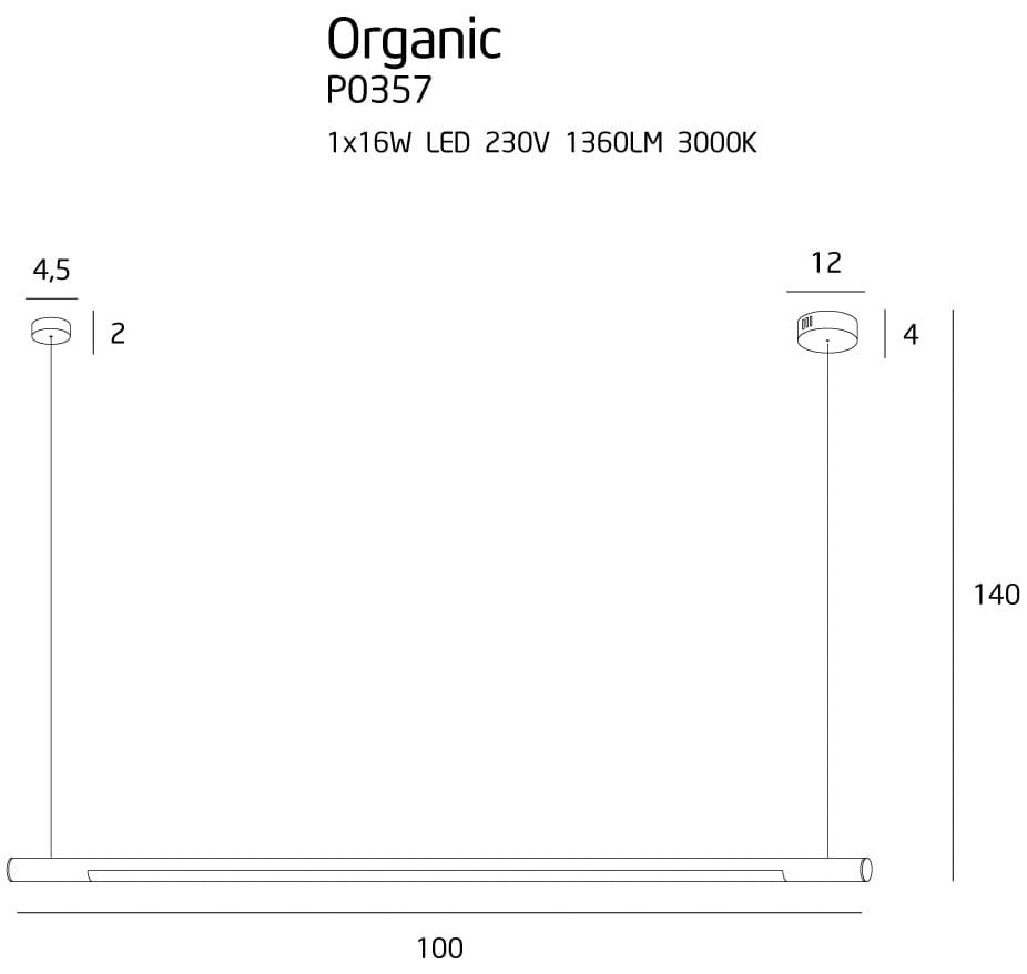 Lampada a sospensione Maxlight Organic bianca 100cm LED 16W