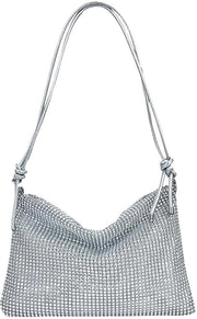 Borsa glitter per donna, borsa da sera per donna con alta capacità, chiusura a zip, cinturino regolabile, elegante borsa per donna, per gala da sera, matrimonio, festa, ricevimento (argento)