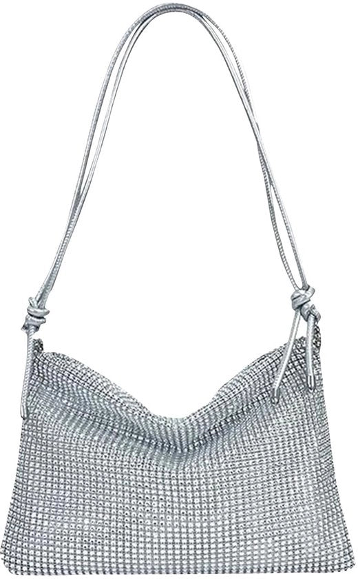 Borsa glitter per donna, borsa da sera per donna con alta capacità, chiusura a zip, cinturino regolabile, elegante borsa per donna, per gala da sera, matrimonio, festa, ricevimento (argento)