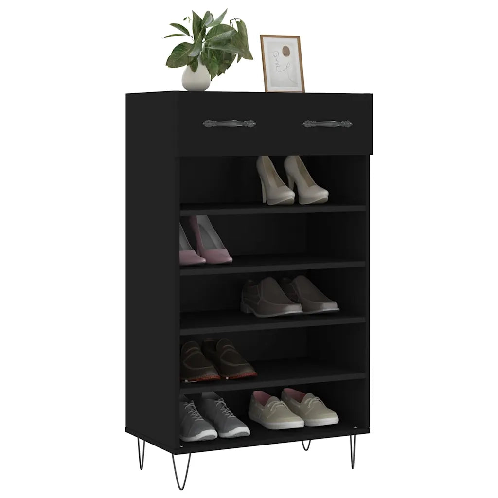 Scarpiera-Scaffale per scarpe Nera 60x35x105 cm in Legno Multistrato 543996