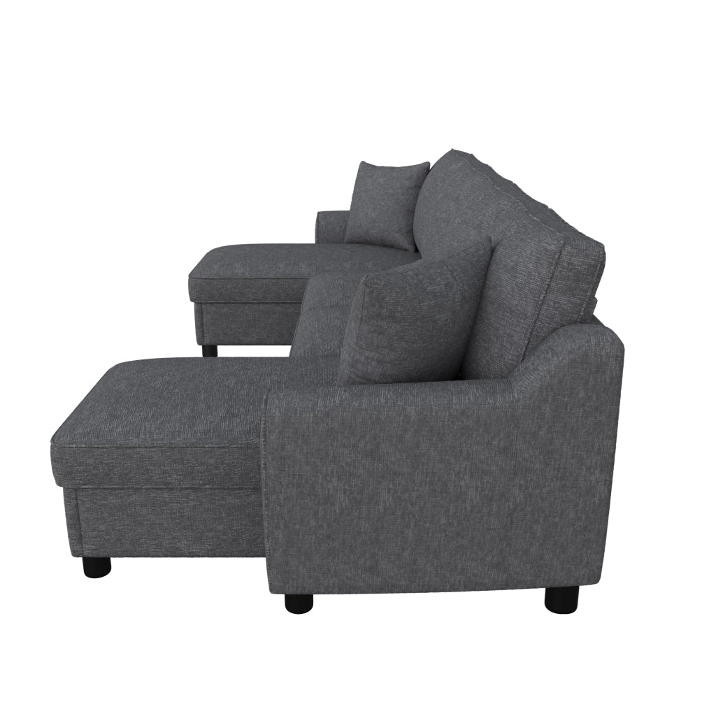 Divano a U 280.0x137.0x84.0 cm con chaise longue contenitore in chenille grigio