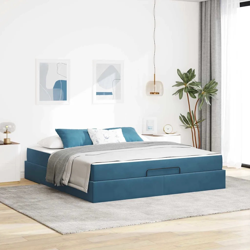 Struttura letto con materasso con materasso 2 pcs Blu Velluto