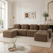 Divano modulare senza montaggio 382x177x69 cm in tessuto a coste marrone; seduta profonda