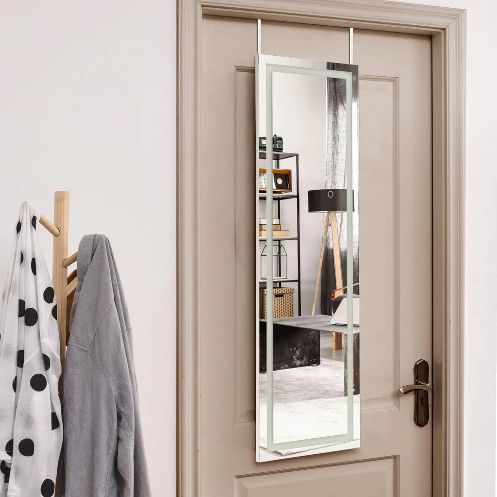Specchio a Figura con Luci LED, Specchio sulla Porta o sul Muro, 3 Colori Luce Regolabile, Ideale per per Camera da Letto Salone Spogliatoio, 120x37cm, Bianco