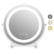 Specchio da trucco rotondo 30 cm orientabile a 360° con luminosità regolabile e funzione memory design elegante in metallo bianco 20_0012857
