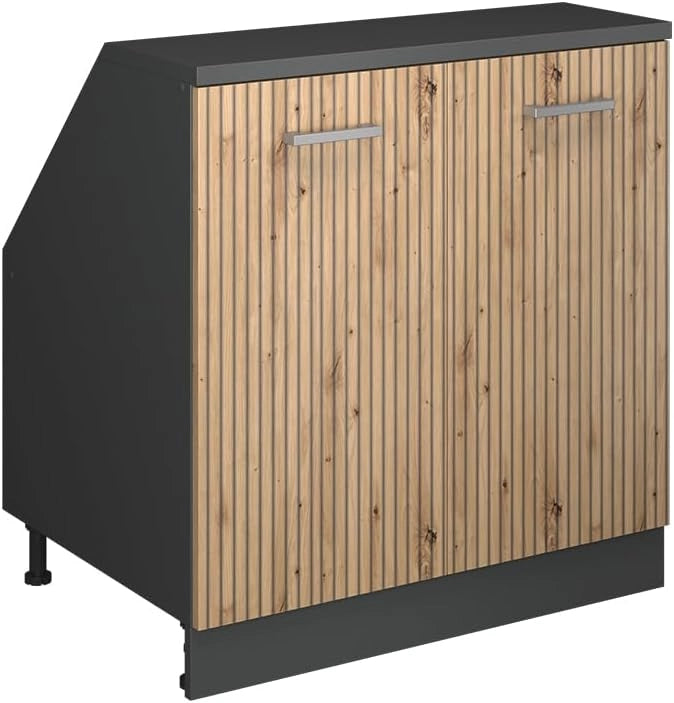 Mobile sottotetto Rion, Rovere artigianale, 80 x 81.6 cm con 2 porte, carcassa 60 cm profondità, adatto per il salvaspazio sotto tetti spioventi