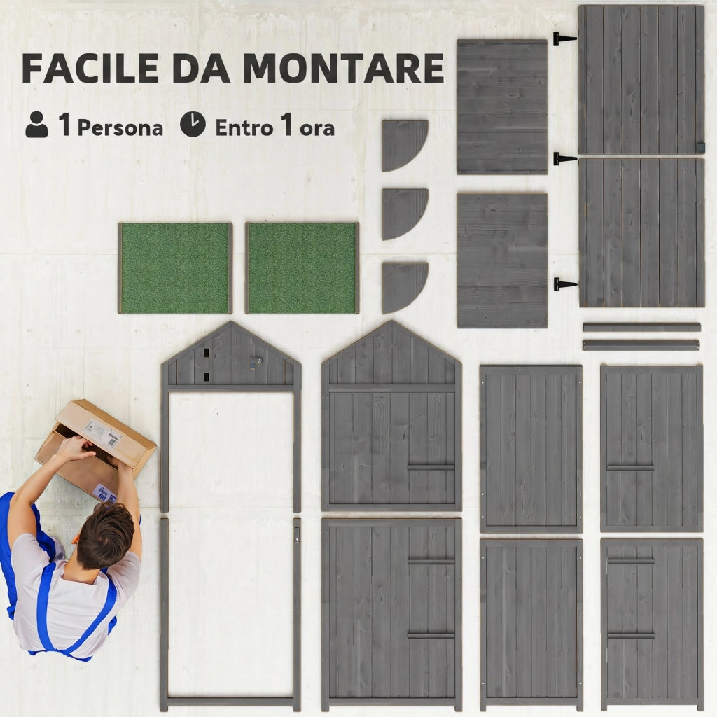 Capanno da Giardino Porta Attrezzi in Legno Impermeabile, 77x54.2x179cm - Grigio