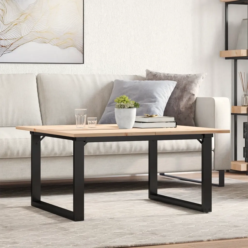 Tavolino da Salotto Telaio a O 90x90x45cm Legno Pino e Acciaio