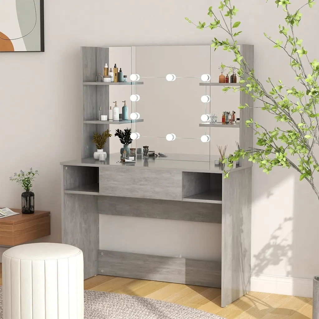Toeletta | Tavolo da Trucco con Luci LED 100x40x135 cm in MDF Grigio Cemento