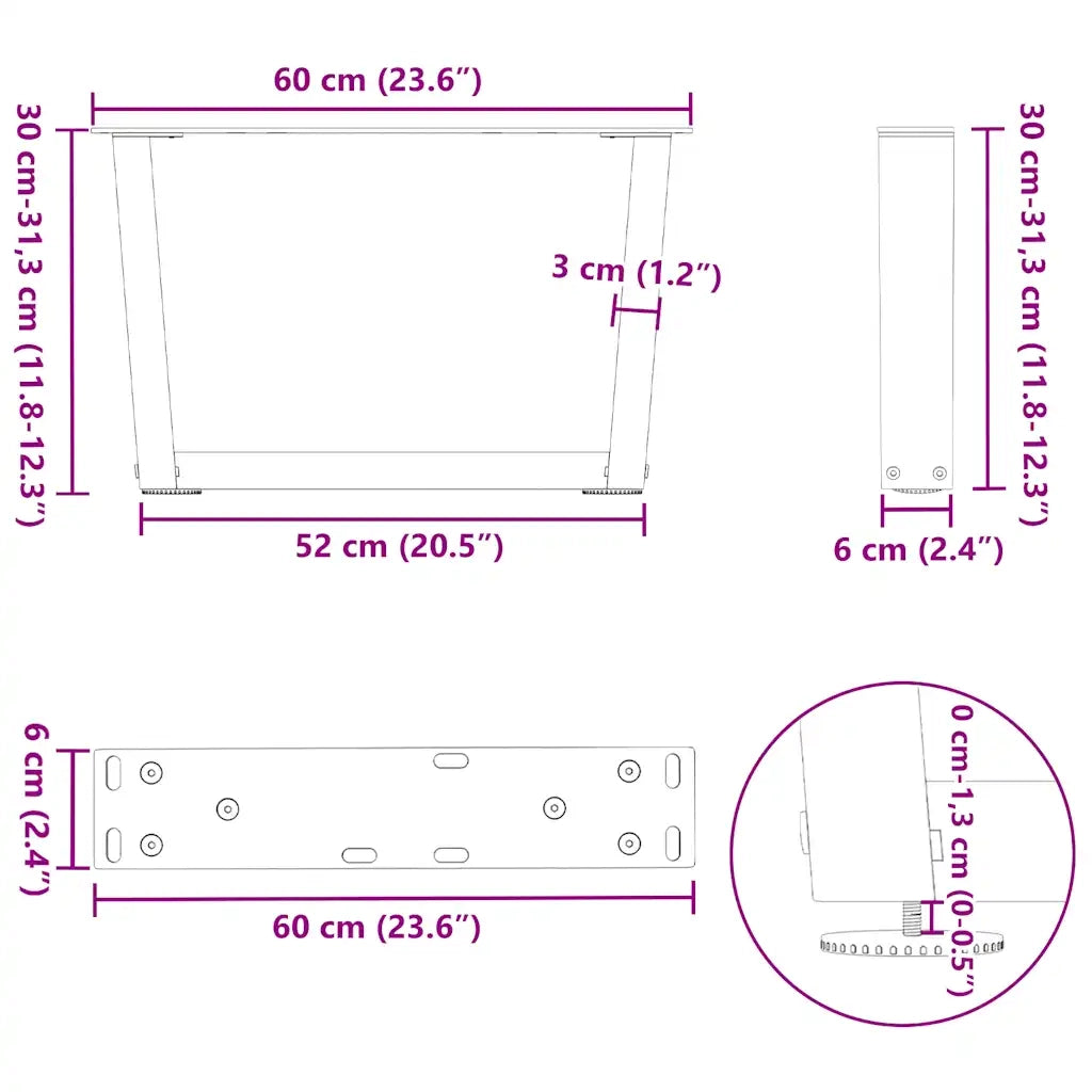 Gambe per Tavolino da CaffÃ¨ a Forma di V 2 pz Bianche 60x(30-31,3) cm Acciaio