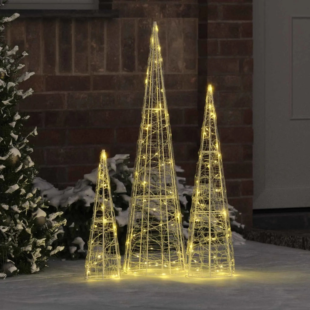 Albero di Natale 3 pcs Bianco caldo 20 x 20 x 80 cm Acrilico