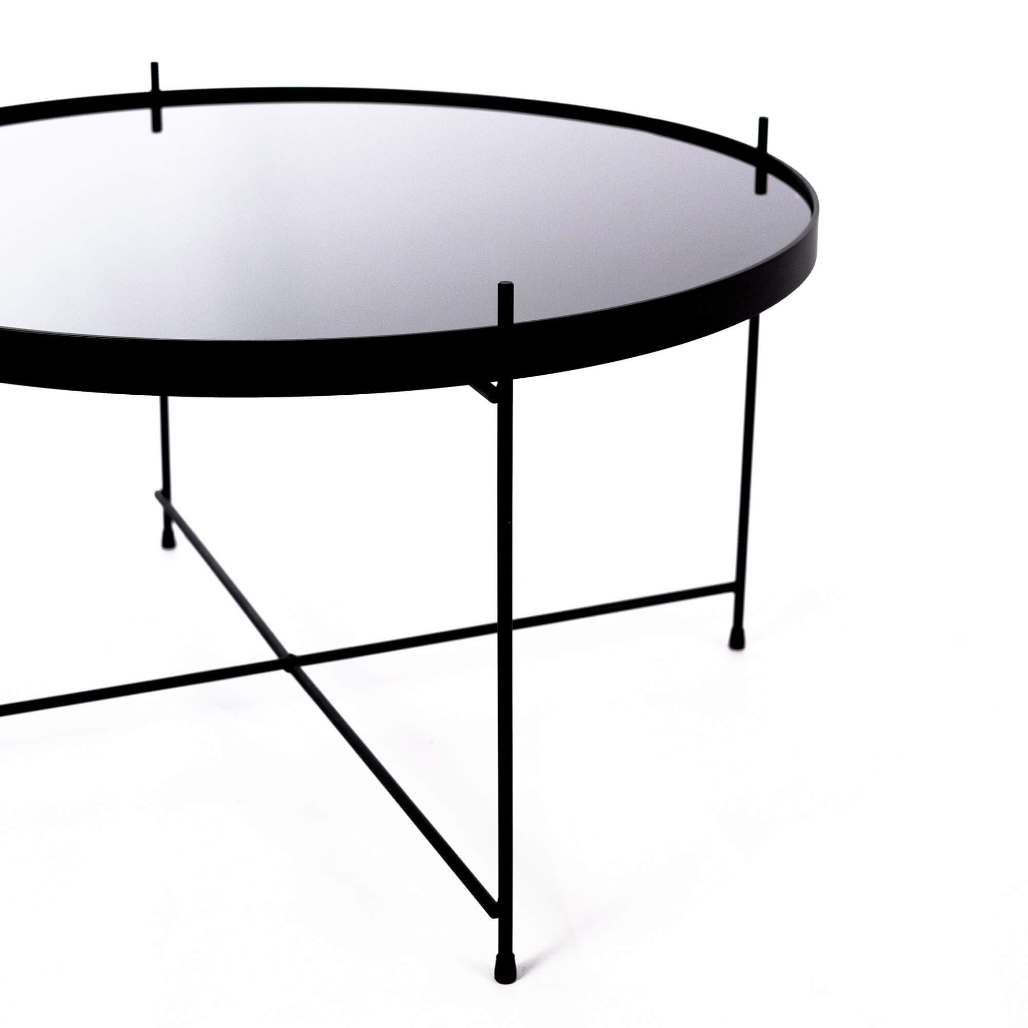 Tavolino da Giardino Ø70x40 cm in Metallo Top in Vetro Nero