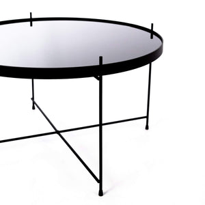 Tavolino da Giardino Ø70x40 cm in Metallo Top in Vetro Nero