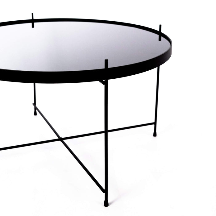 Tavolino da Giardino Ø70x40 cm in Metallo Top in Vetro Nero