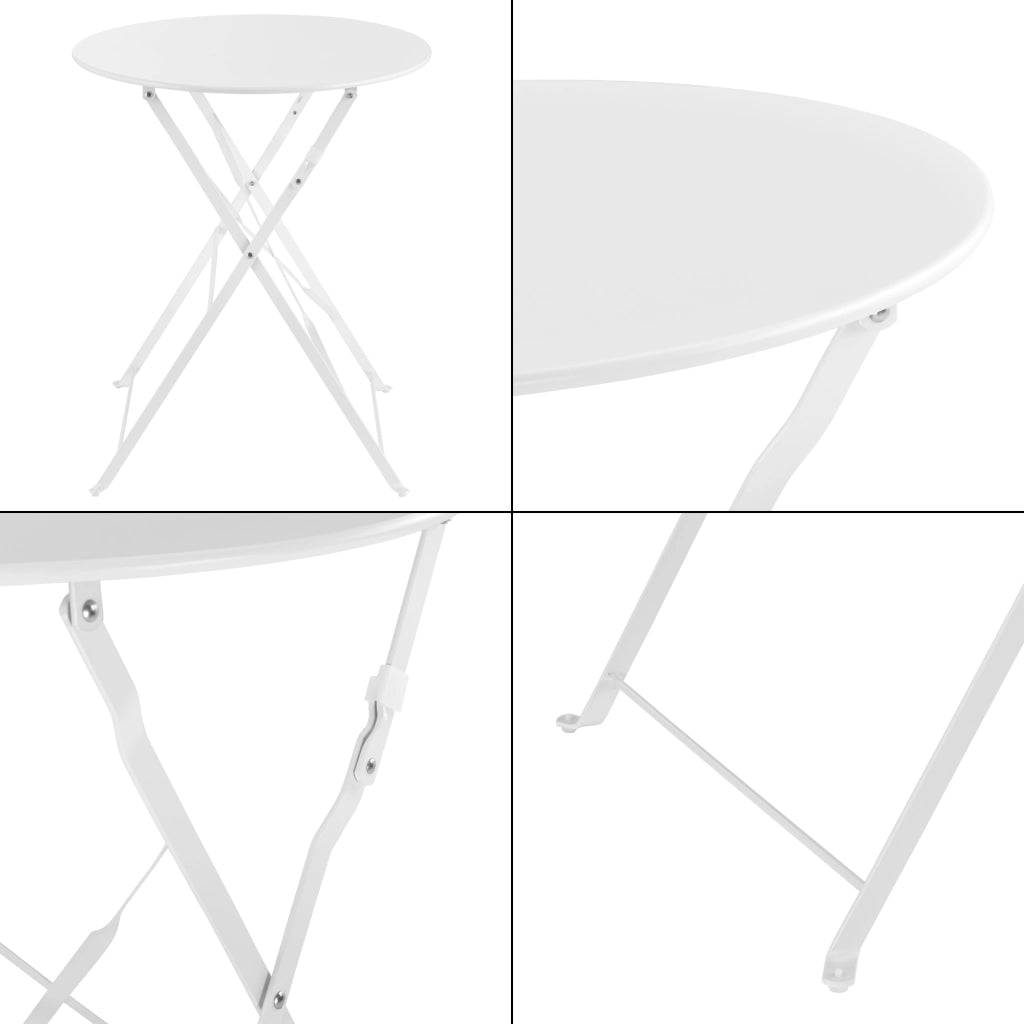 Set Bistrot Caprile da Esterno con Tavolino Rotondo e 2 Sedie in Acciaio Bianco [en.casa]
