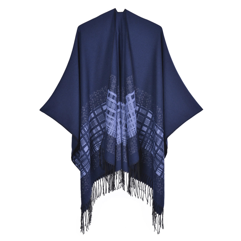 Sciarpa/mantella reversibile in cashmere a tinta unita per autunno/inverno, semplice e spessa con nappe.