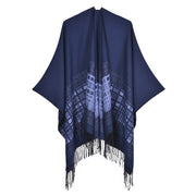 Sciarpa/mantella reversibile in cashmere a tinta unita per autunno/inverno, semplice e spessa con nappe.