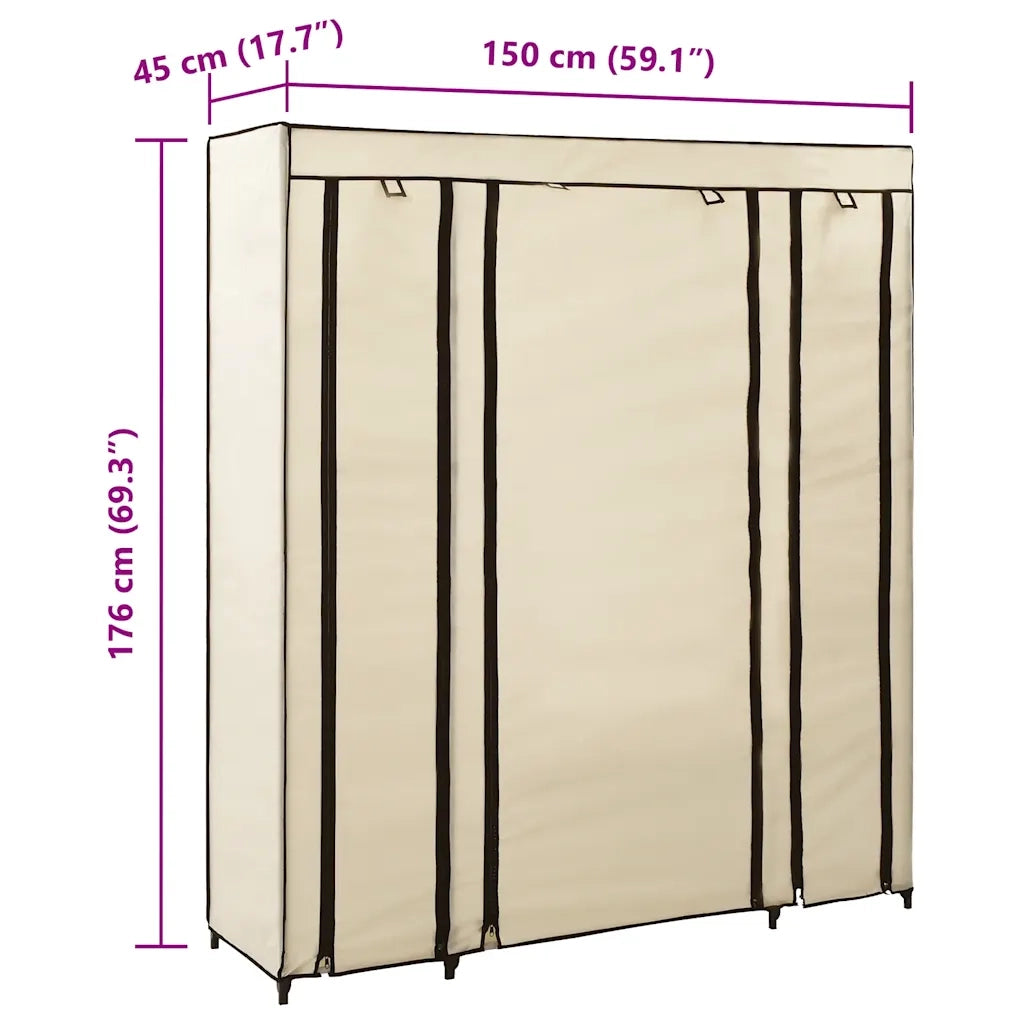 Armadio con Scomparti e Aste Crema 150x45x176 cm in Tessuto cod mxl 74058