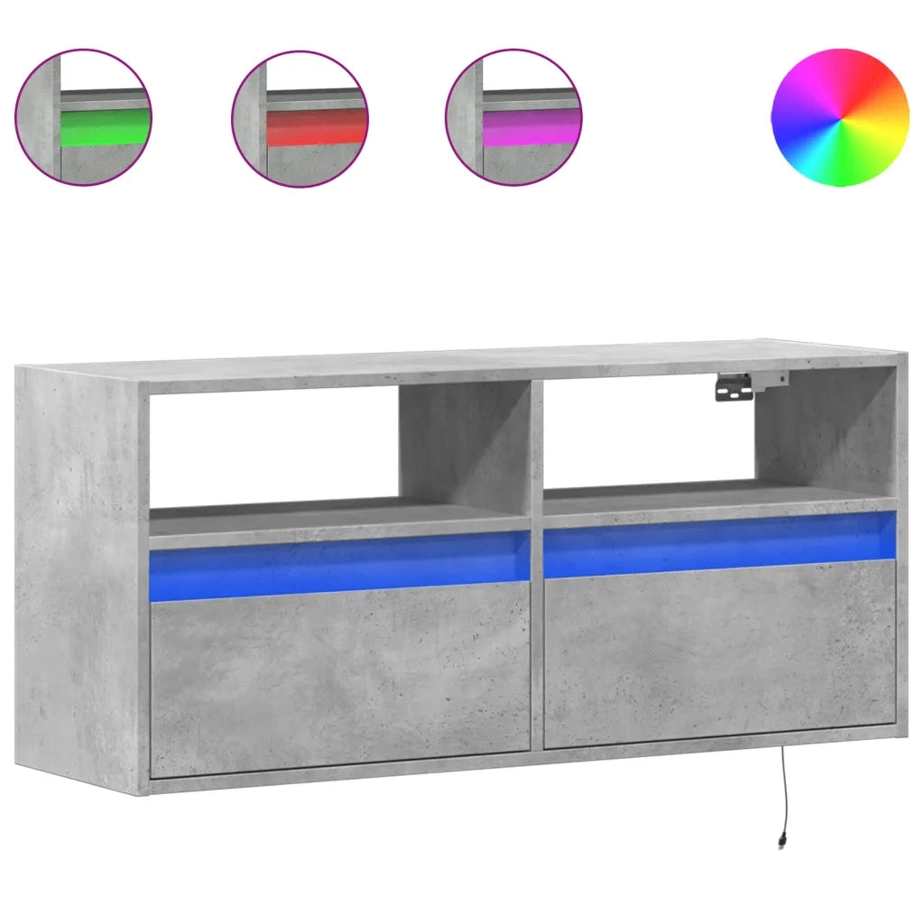 Mobile TV a Parete con Luci LED-Mobile TV a Muro Grigio Cemento 100x31x45 cm 485277
