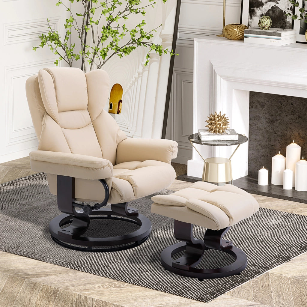 Poltrona relax reclinabile girevole con poggiapiedi ¨C Minimal ¨C similpelle crema 80x79x100 cm