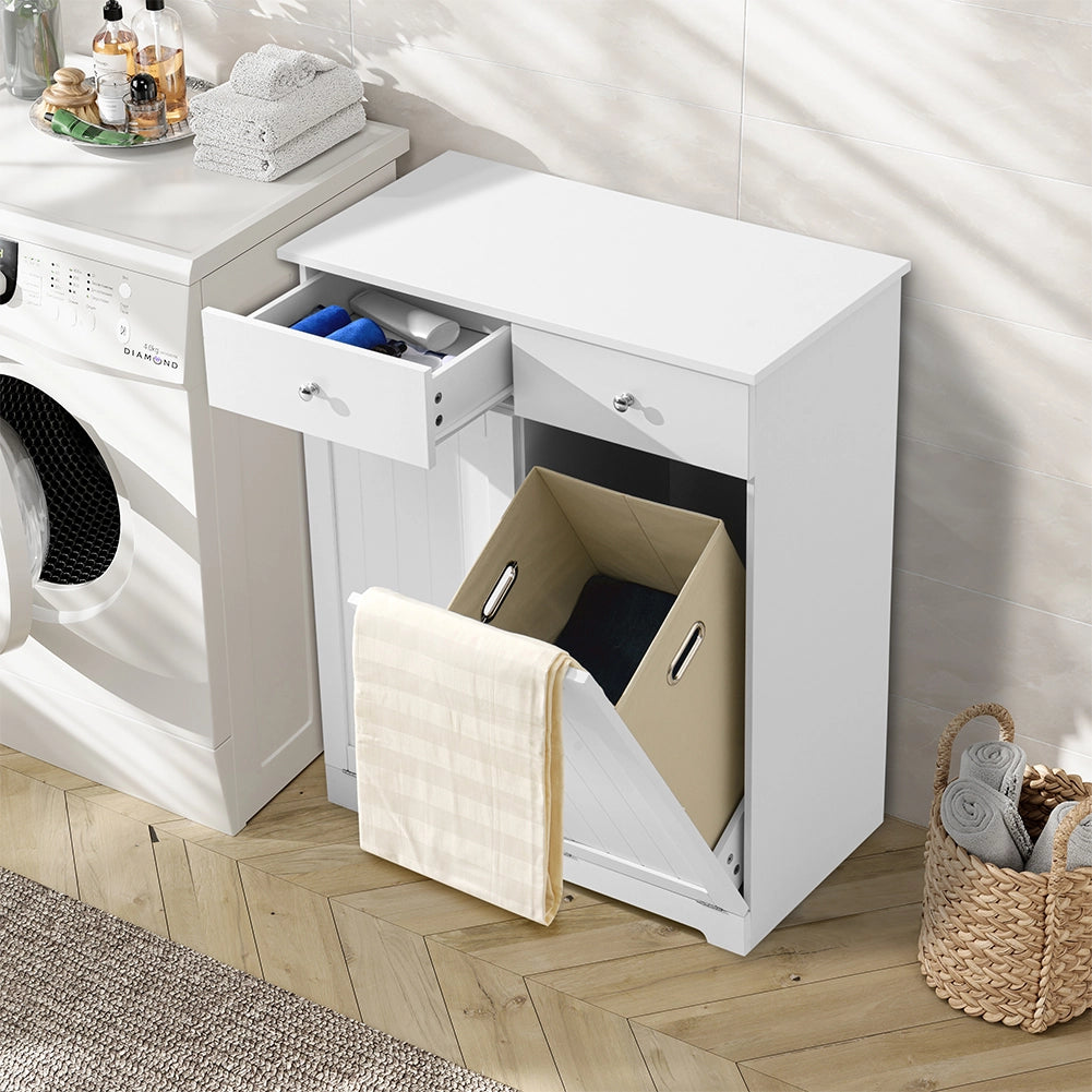 Mobile Portabiancheria da Bagno Bianco Mobiletto per Lavanderia 2 Ante a Ribalta