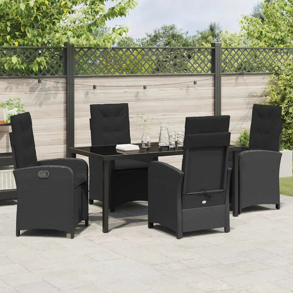 Set da Pranzo per Giardino con cuscino 5 pcs Nero polyrattan