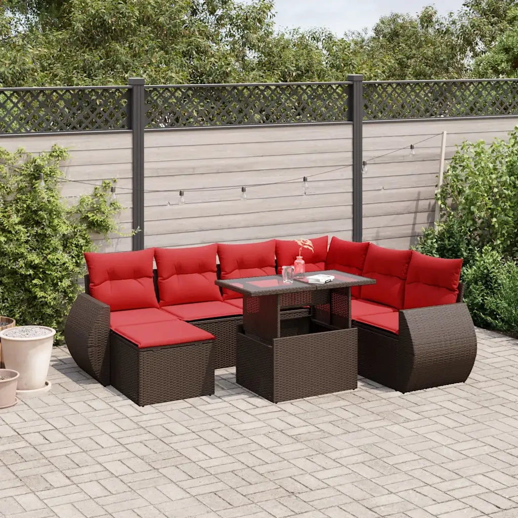 Set Divani da Giardino 8 pz con Cuscini Marrone in Polyrattan 3268704
