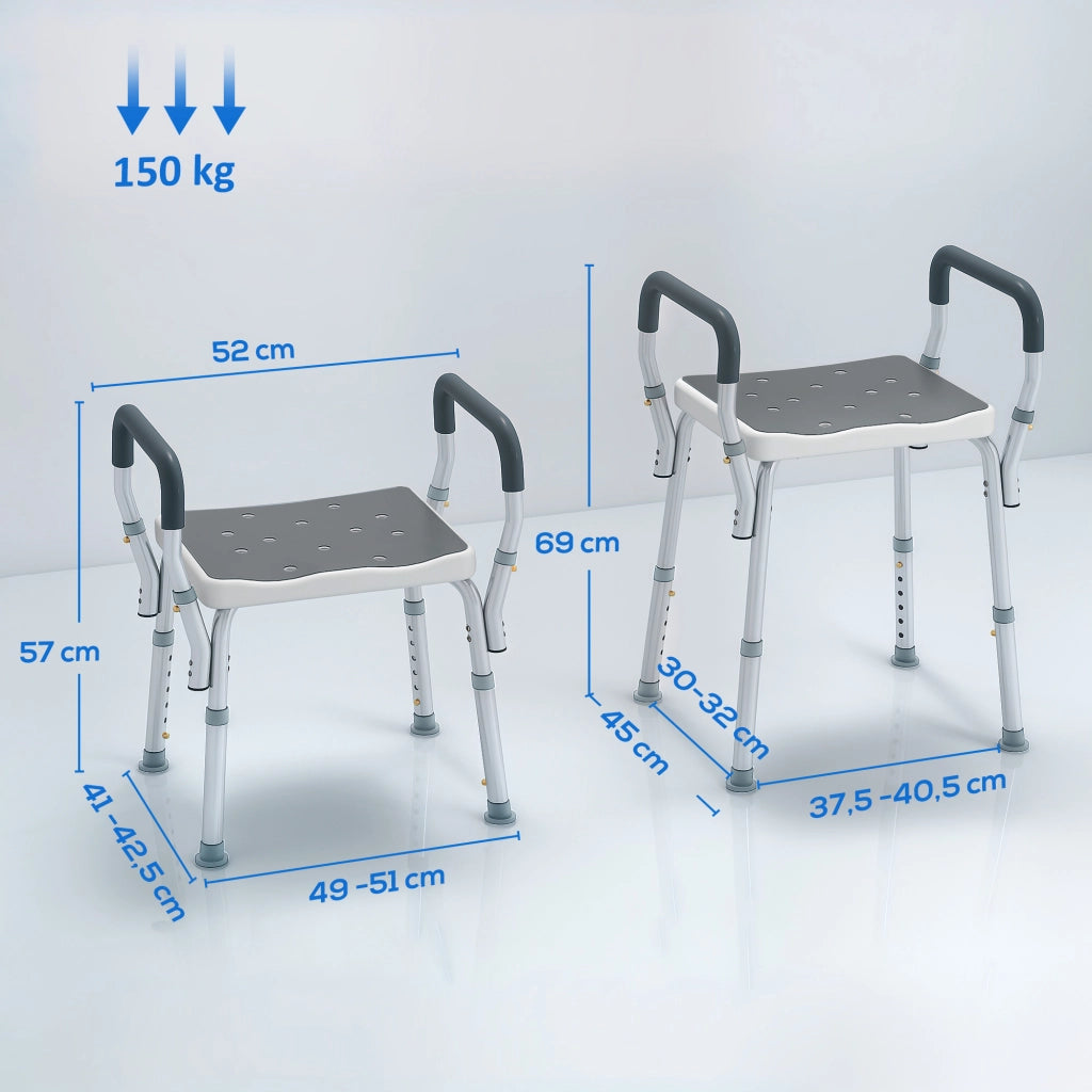 Sgabello Doccia per Disabili con Braccioli ¨C Zephmum ¨C Grigio Regolabile
