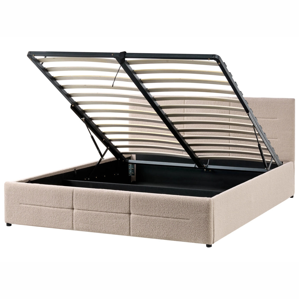 Letto ottomano beige bouclé 160x200 cm con testiera sollevabile e base a doghe Design moderno