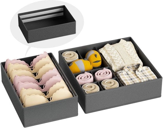 Organizzatore di cassetta, pieghevole per armadio IKEA Pax, sistema di organizzazione per casalinghi per abbigliamento da neonato, calze, reggiseni, mutande, cravatte, asciugamani, set di 2 - grigio