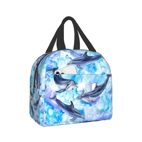 Borsa Isolante per Picnic con Delfini Borsa per Cibo Portatile e Rinfrescante con Chiusura Ermetica per Ufficio e Esterno