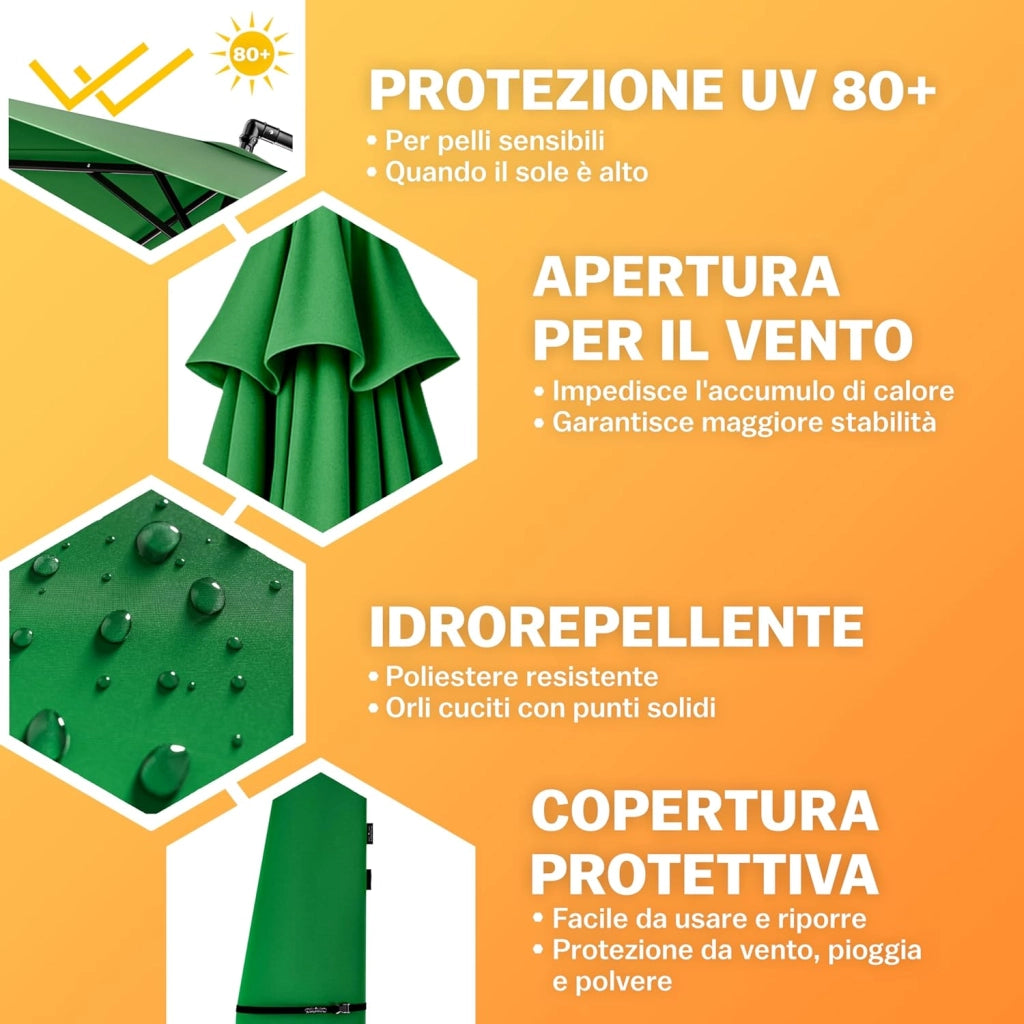 Ombrellone da Giardino Decentrato UV 50+ Regolabile 330cm Manovella Terrazzo Balcone