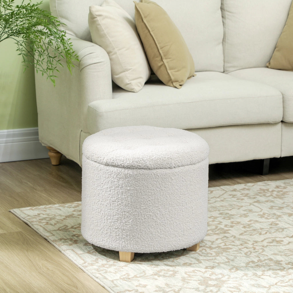 Sgabello con vano contenitore e gambe in legno ¨C zephmum ¨C bianco