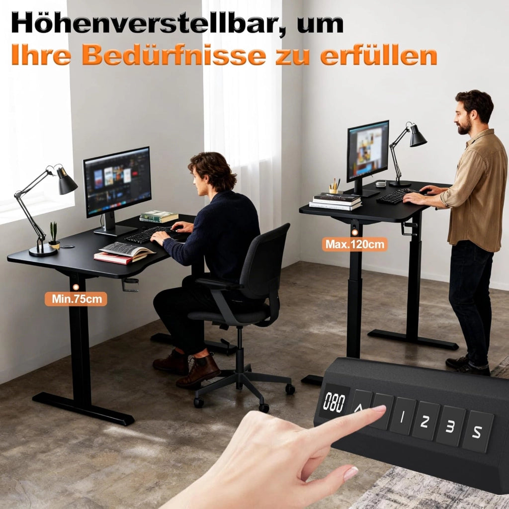 Scrivania regolabile in altezza, 160 x 60 cm, scrivania elettrica per computer, scrivania da ufficio con porta di ricarica di tipo C, gancio per cuffie e porta bevande, sedile elettrico, con