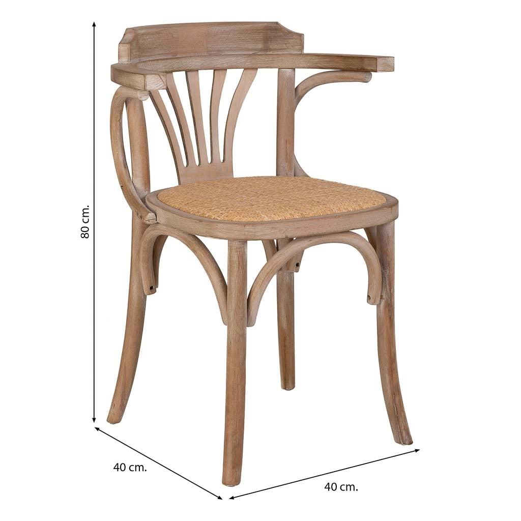 Sedia in legno e seduta in rattan 40x40x80h cm